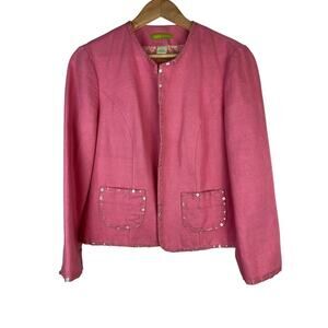 Sigrid Olsen Women's Size 8 Pink Lined Cotton Linen Blend Sequin Beaded Jacket *